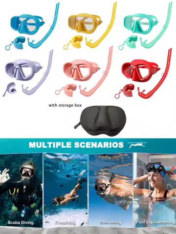 Professional Underwater Diving Mask HD Tempered Glass Adults Adjustable Scuba Snorkeling Swimming Diving Glasses + Storage Box