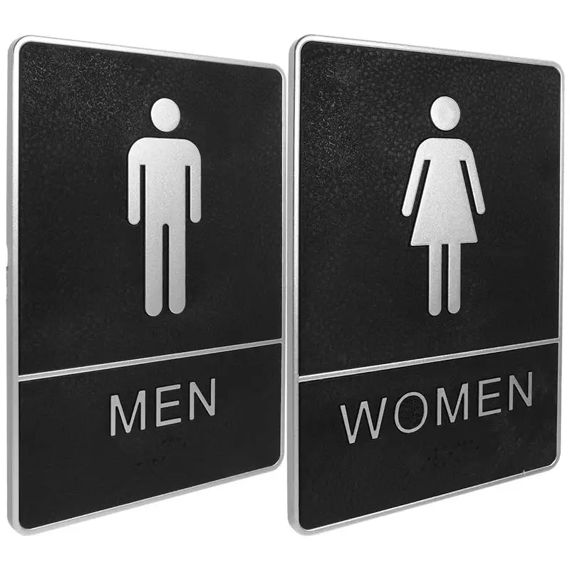 

2pcs Self-Adhesive Black Color Toilet Sign Plate ABS Wash Room Door Wall Label Sticker Wc Holder Men Women Toilet Signage Board