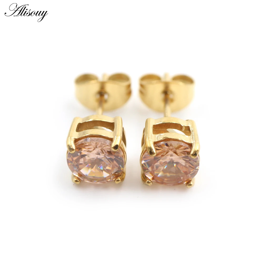 Alisouy 2PCS 3-8mm 4-prong Double-layer Zircon 316L Stainless Steel Butterfly Back Women Men Ear Studs Cartilage Helix Earrings