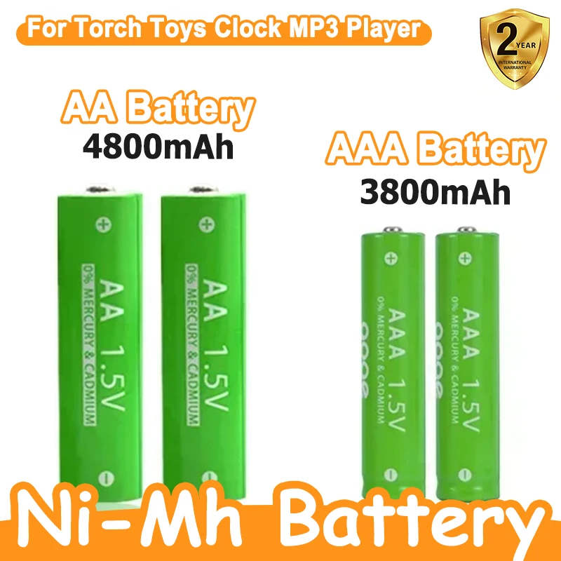 1.5V NEW Rechargeable AA  AAA 4.8-3.8Ah Battery For Torch Toys Clock MP3 Player Replace Ni-Mh Battery