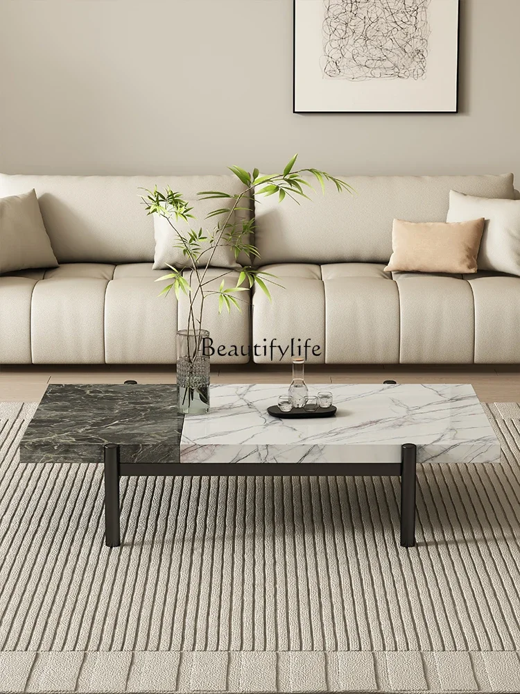 

Italian minimalist rectangular rock slab coffee table small apartment light luxury simple modern Nordic style