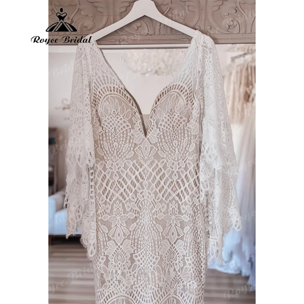 Abito da Sposa donna sirena/tromba in pizzo Boho Beach con scollo a V 2023 Abito Sposa Coset abiti da Sposa chiesa Birdal Roycebridal