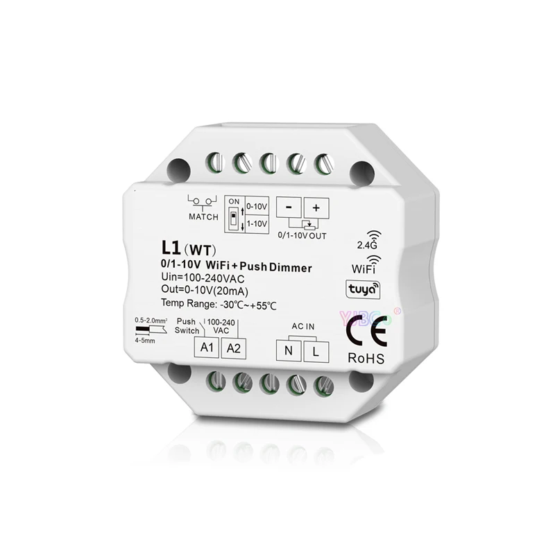Skydance L1(WT) 0-10V/1-10V WiFi Tuya Controller LED Dimmer 1 Channel WiFi Dimmer for Single Color R1/R11/RT1 Remote Controller