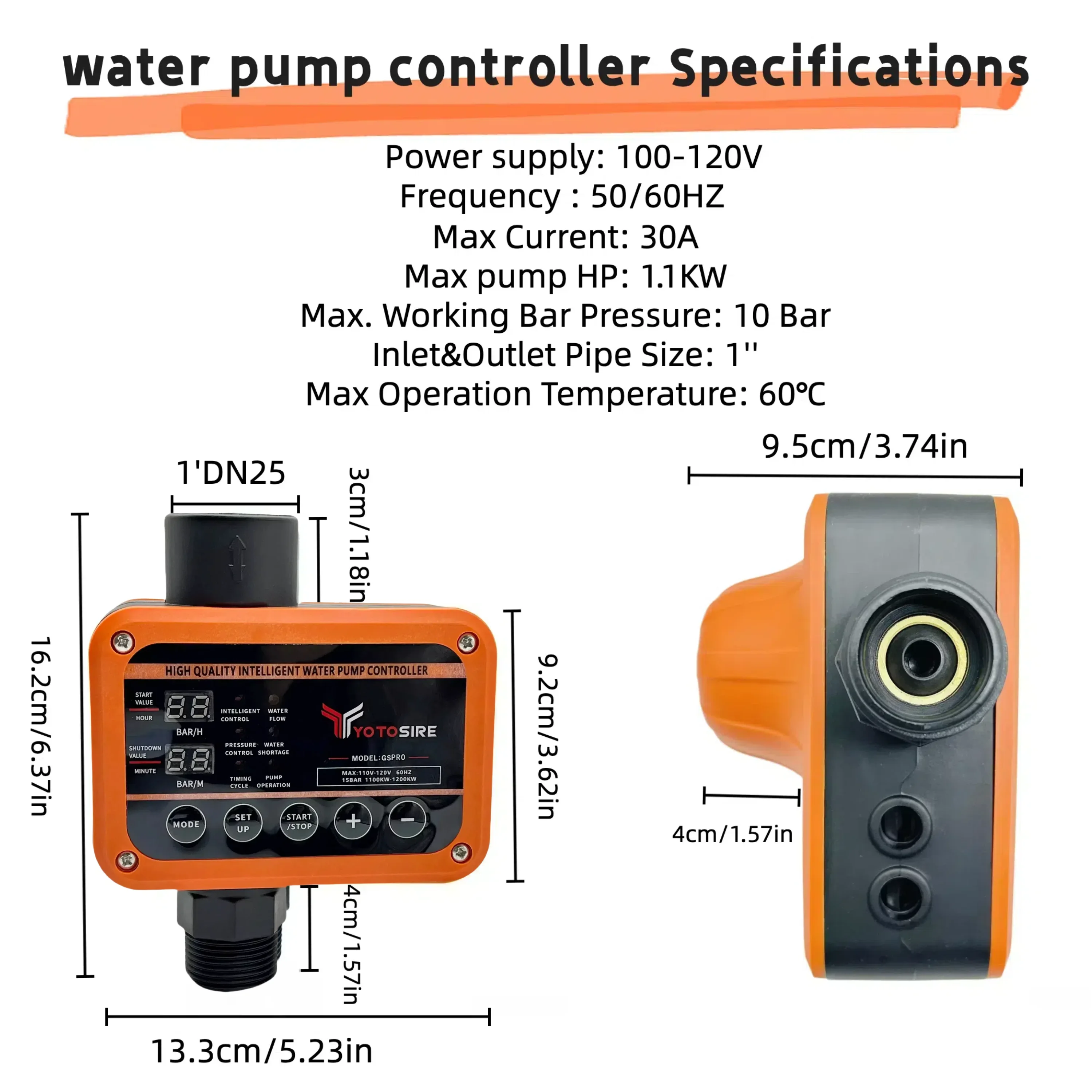 GS Pro Intelligent Pressure Controller for Water Pump 0-10bar 1.1KW SUPPLY G1 Thread Easy Operation Pump Switch for Building Pip