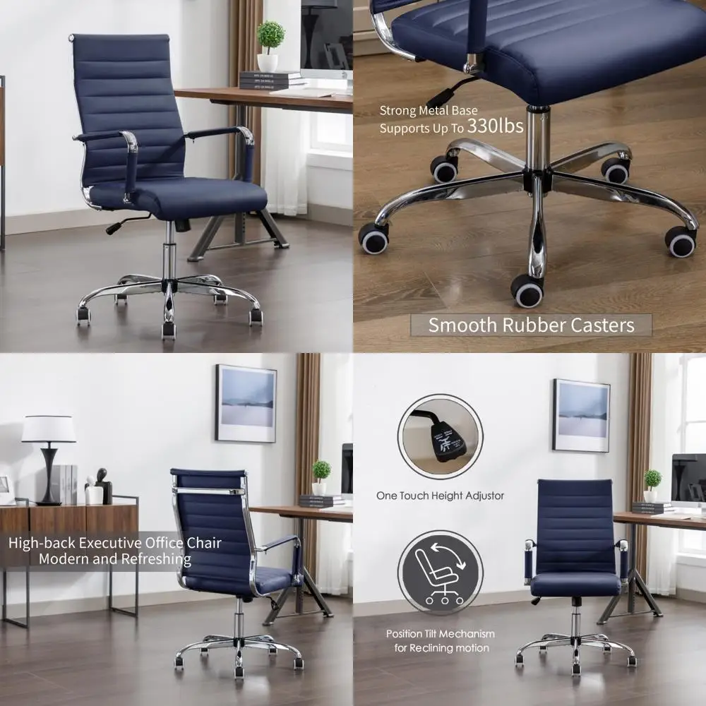 Ergonomic High Back Swivel Leather Office Desk Chair with Wheels for Modern Conference Rooms and Executive Comfort