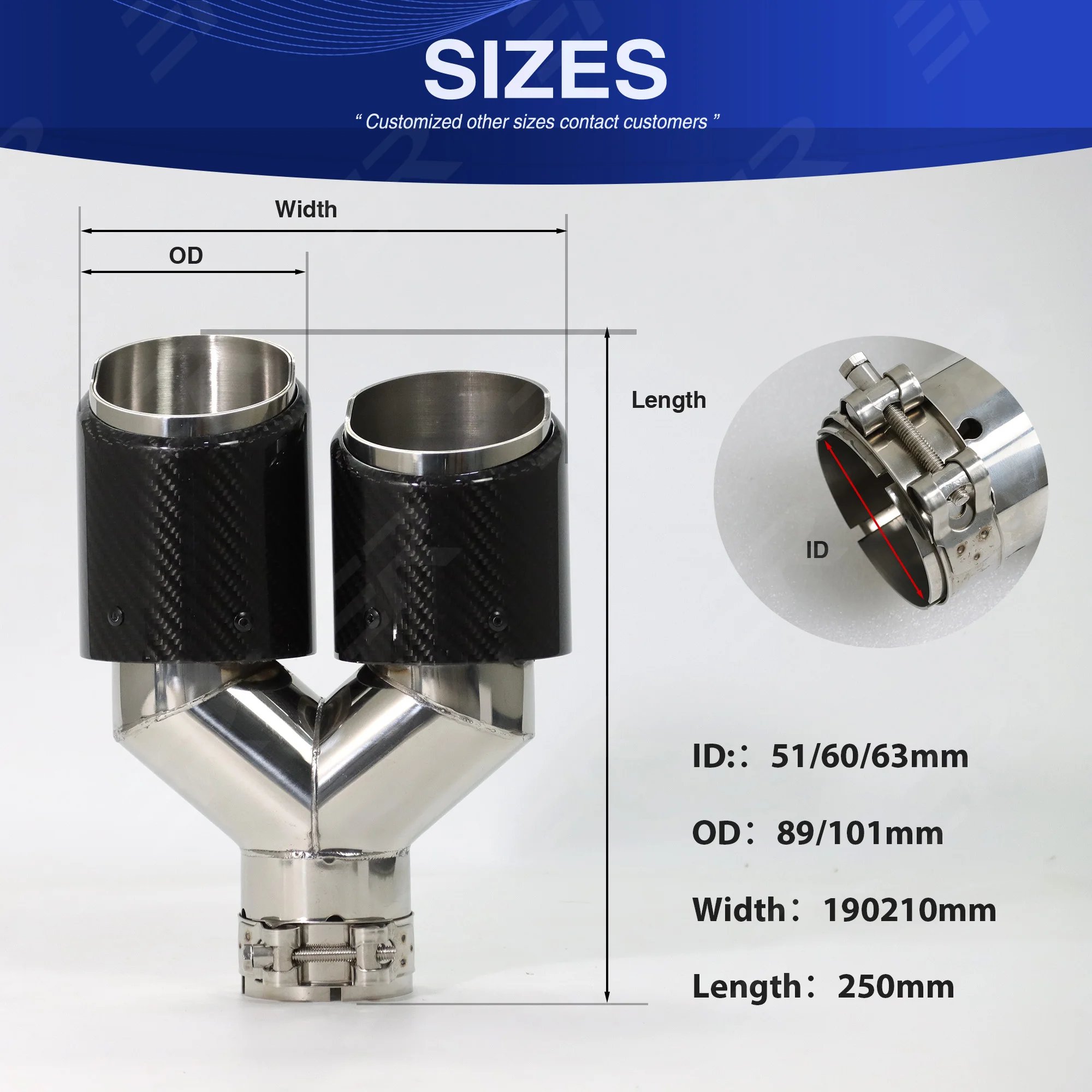 ER Universele Uitlaattips auto-accessoires Echte Glanzende Koolstofvezel Roestvrij Dubbele Uitlaat voor auto-uitlaatpijp Wijzigen