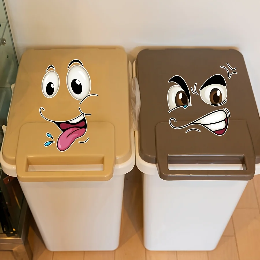 4/8pcs Funny Face Trash Can Stickers Vinyl Decals,Cute Garbage Bin Toilet Wall Car Cabinet Decor, Removable Adhesive Labels - view 6