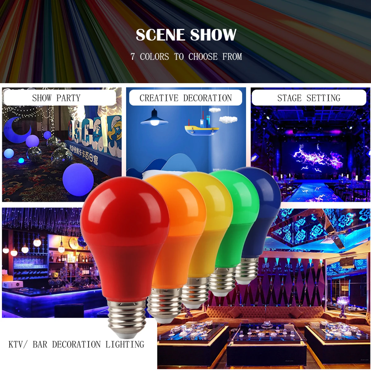 1-10pcs Led Colorful Bulb Light E27/B22 8W AC120V/220V Seven colors are available for festival celebration, KTV,Bar,Showcase