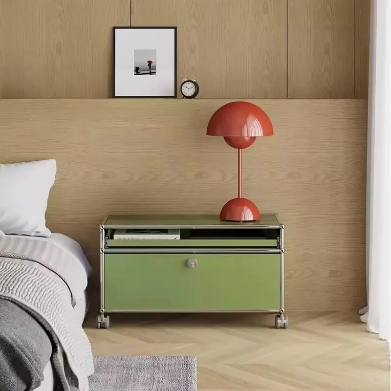 Modular combination cabinet stainless steel metal bedroom side table can be customized modern simple bedside storage