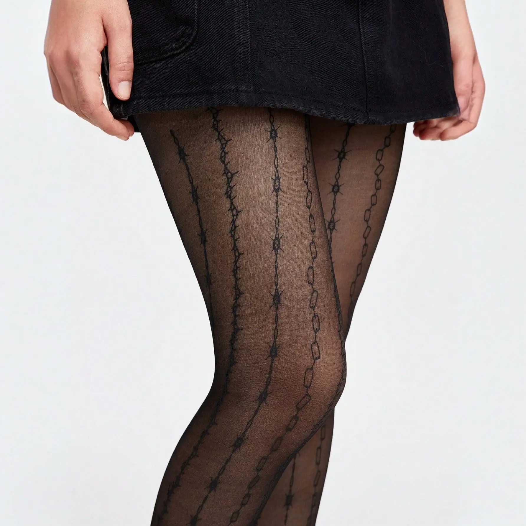 Personalized Chain Funny Print Women's Pantyhose Black Thin Summer Vertical Stripes Sheer Slimming Fashion Tights