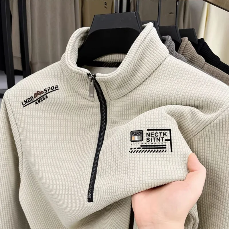 فضفاضة عادية سحاب أكمام طويلة طوق البلوز العصرية ألياف البوليستر ربيع الخريف الرجال تي شيرت الكورية نمط الشارع الشهير