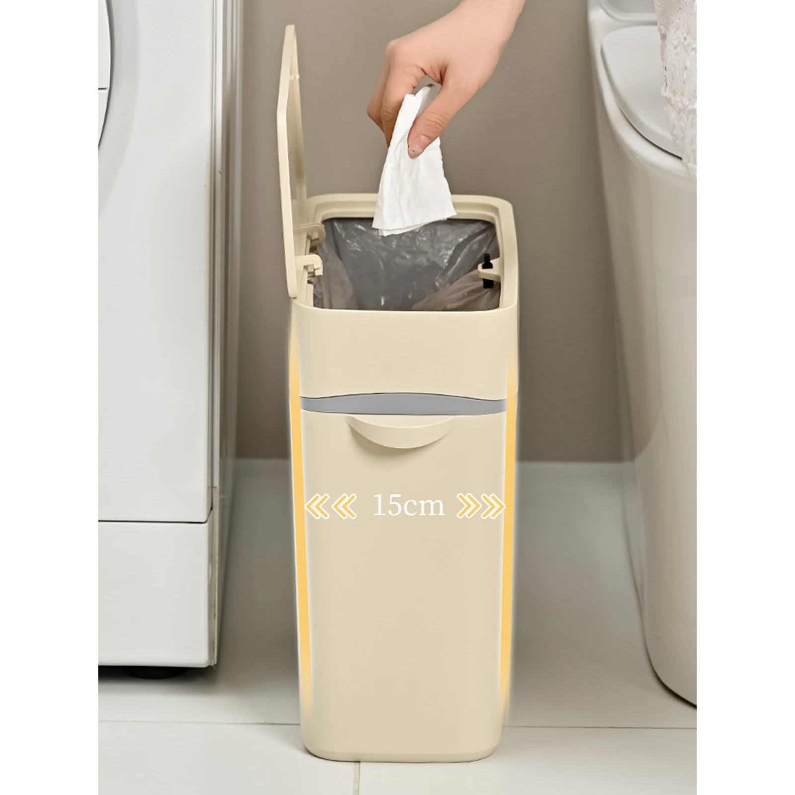 12L Narrow Trash Can with Toilet Brush Wastebasket for Kitchen Office Bathroom Office Bedroom Double Barrel Waste Basket Bin