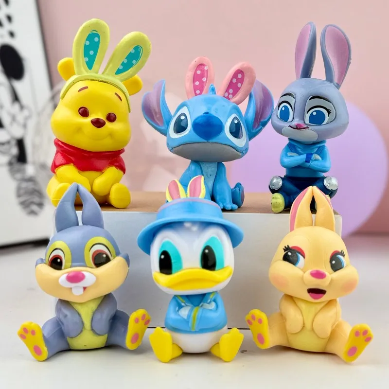 

Disney Rabbit Where Series Figures Judy Hopps Thumper Winnie Pooh Stitch Donald Duck PVC Bunny Ears Dolls Car Decor Kids Gift