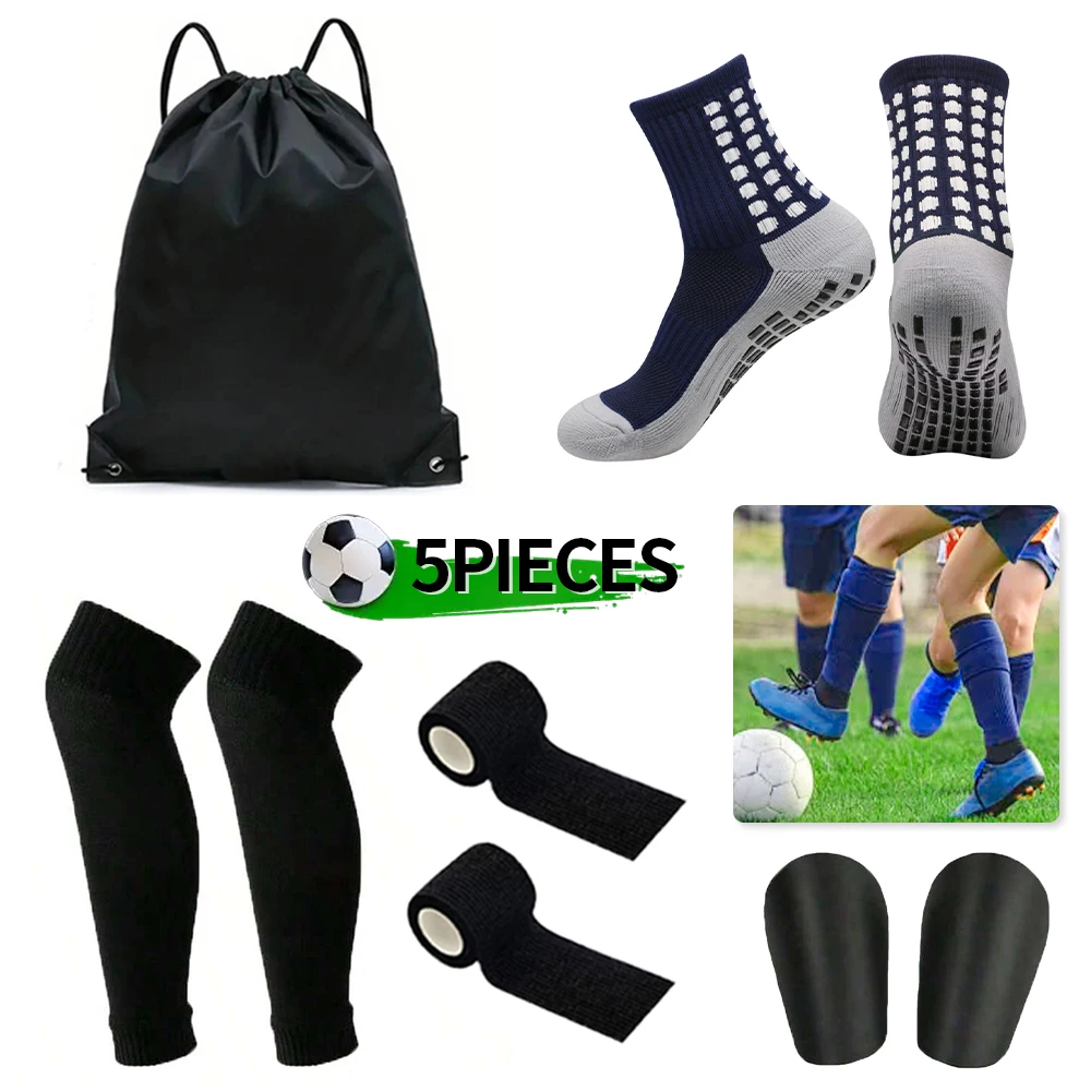 

Набор из 5 предметов: футбольная сумка, футбольные носки, спортивные носки с фиксацией для подростков и мужчин, футбольные гетры, защитные накладки на голень, тренировочные щитки для футбола