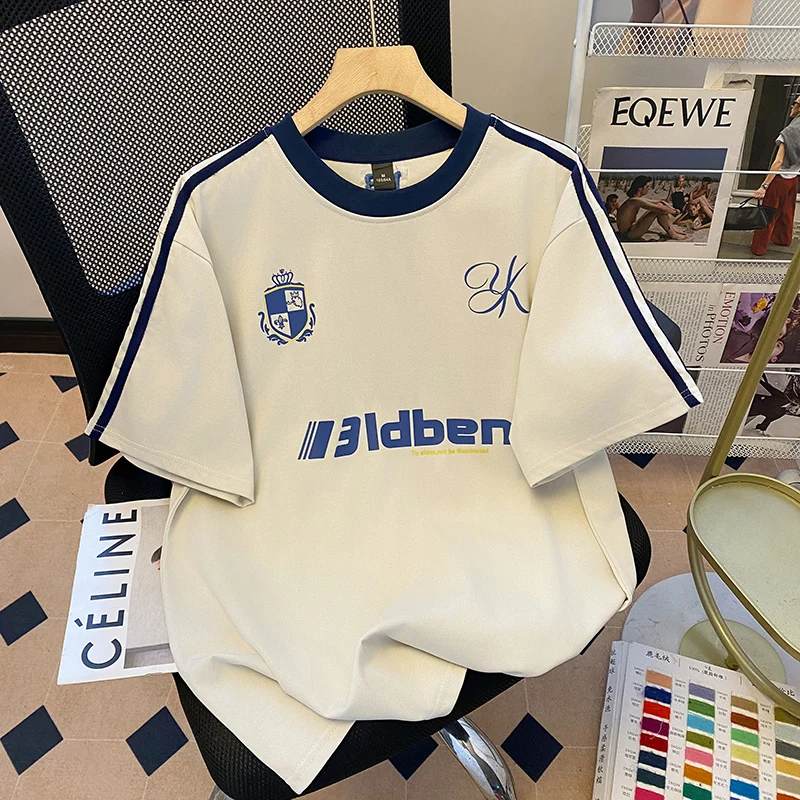 

Loose Fit Pure Cotton Short Sleeve T-Shirt for Women Embroidered Casual Summer Top Korean Style High Waist mid Length