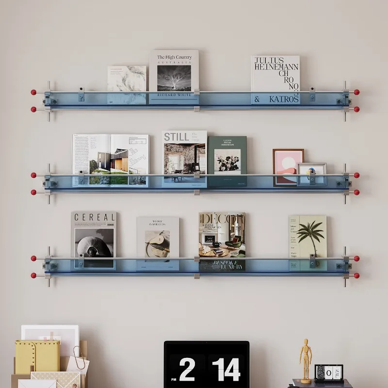 Acrylic optical axis magazine rack, background wall decoration, upper wall storage display rack, book and newspaper rack