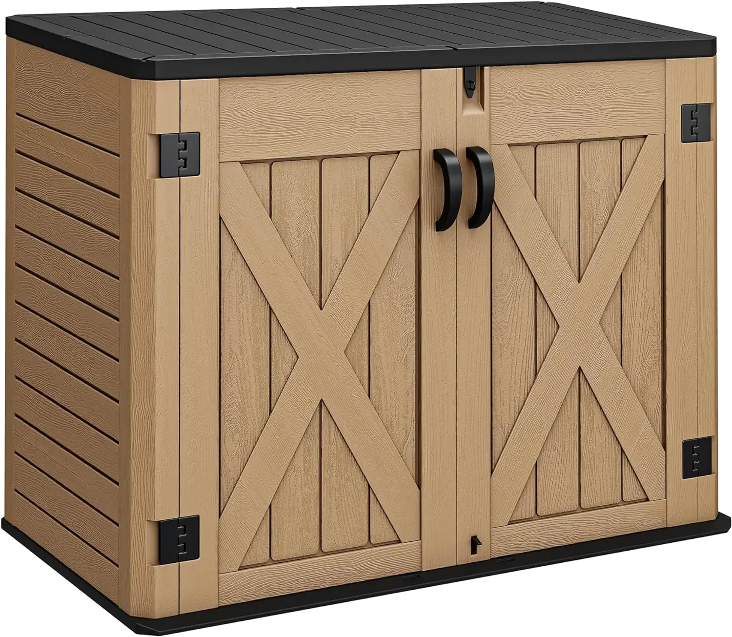 Outdoor Horizontal Storage Shed with X-Shaped Lockable Door 35 Cu Ft Weather Resistant Resin Tool Shed w/o Shelf, Ideal for Bike