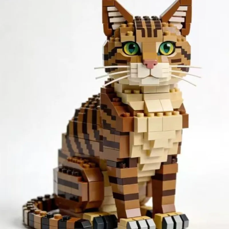 

Building Blocks Cat Collectible Display Model DIY Desk Ornament Cute Kawaii Shelf Display For Cat Lovers Gift