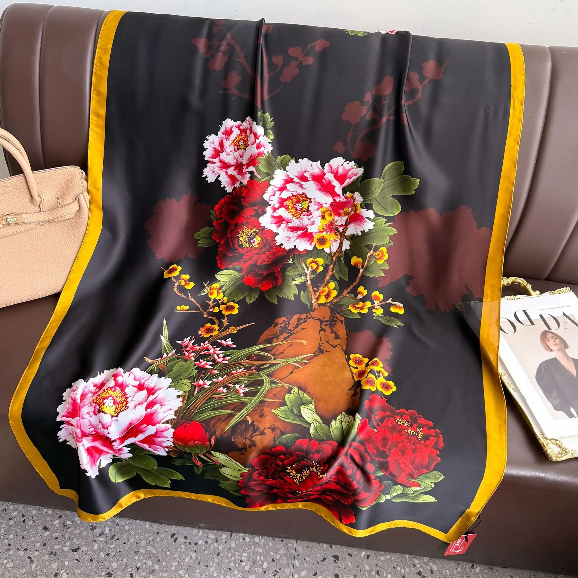 180*90cm Luxury Classic Sun Protection Women Silk Scarves Female Shawl Chain Print Silk Scarf Lady Wrap Bandanna Muffler Beach image 6