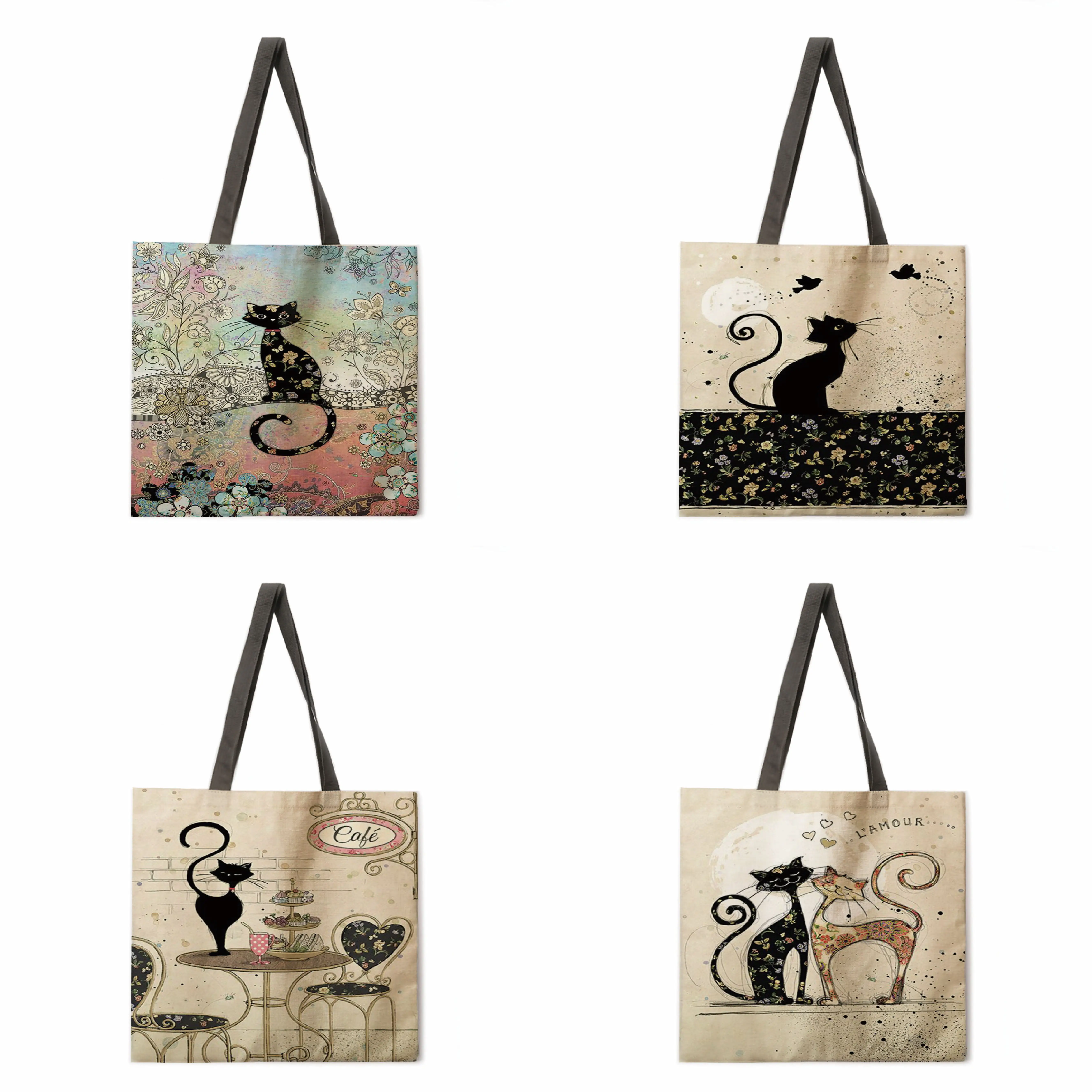 

Casual cat linen bag handbag light shoulder bag large capacity eco-friendly shopping bag handbag tote bag