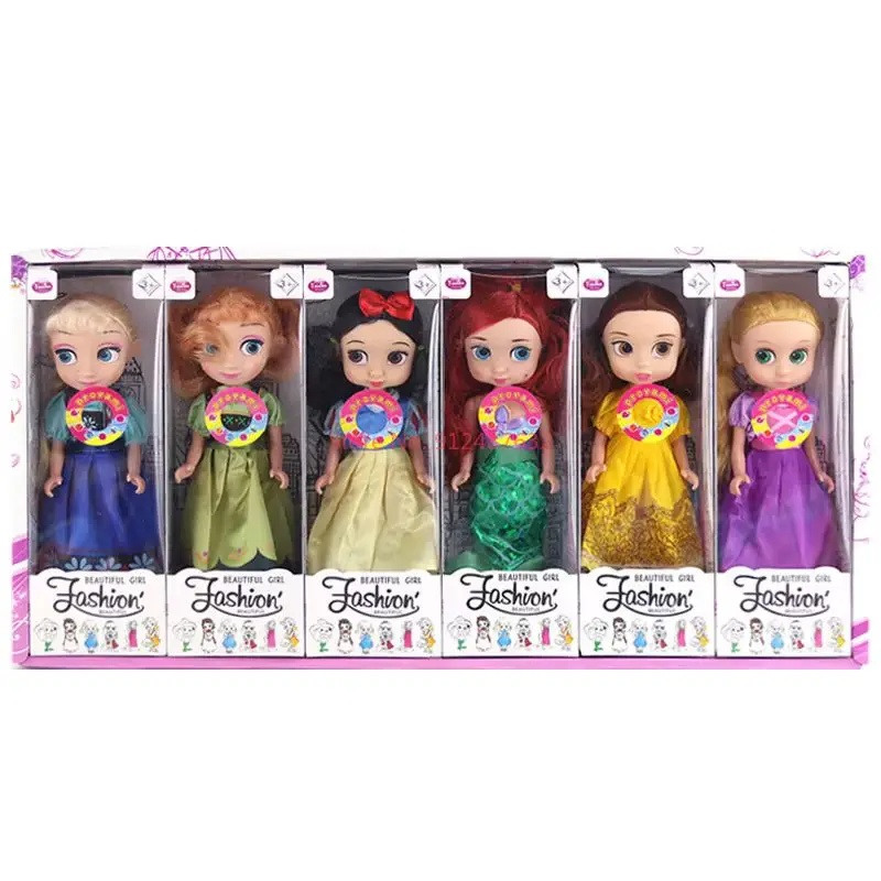 Disney Princess 6pcs/Set Anna Elsa Rapunzel Snow White Belle Salon Doll Girl Play House Toy Birthday Gift Bedroom Decoration