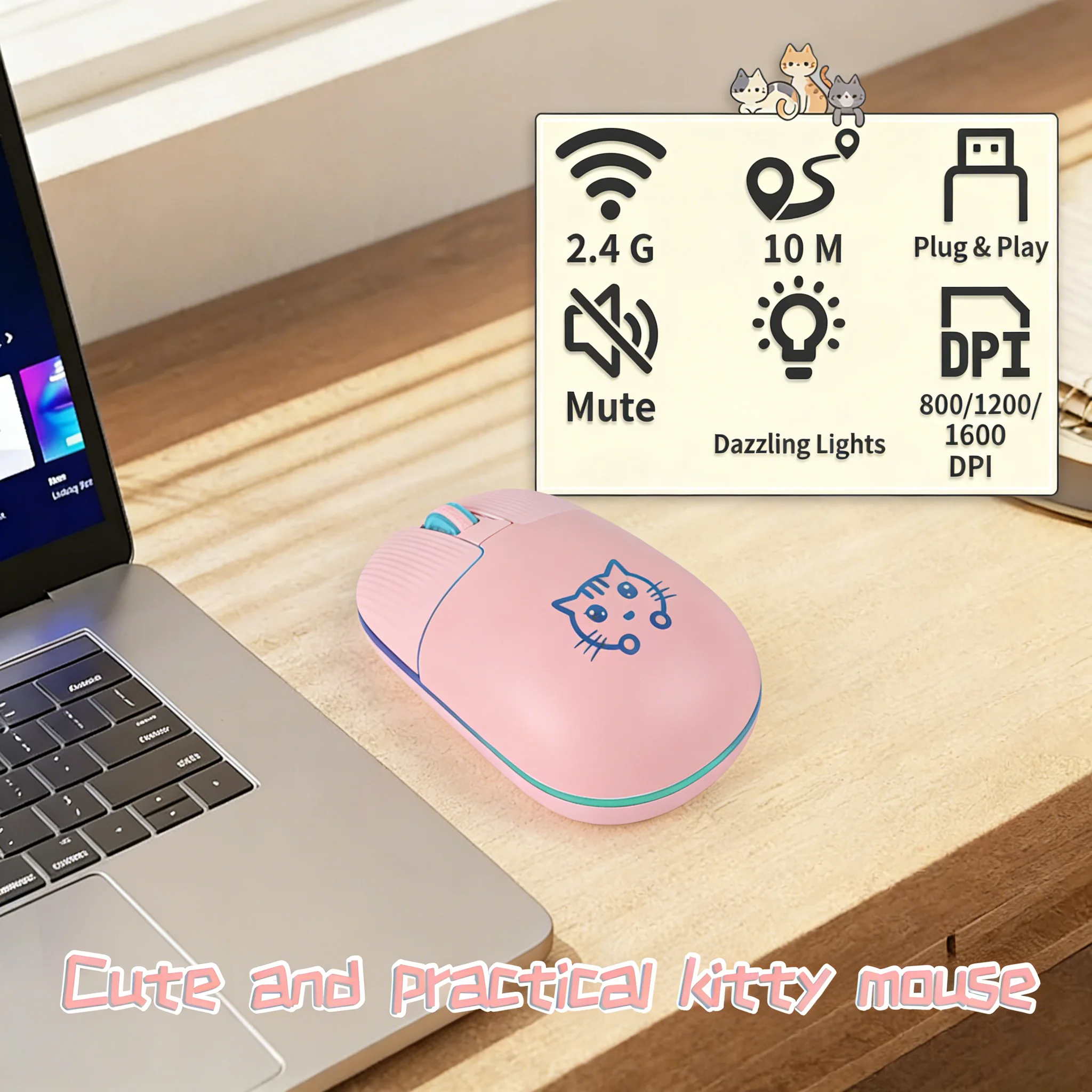 

Милая беспроводная RGB-мышь с бесшумным кликом, 2.4G, Plug and Play, перезаряжаемая через Type-C, эксклюзивная мышь для девушек