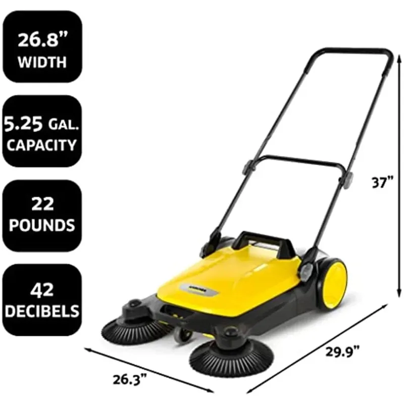 Imagem -05 - Karcher-s Twin Walk-behind Outdoor Mão Push Sweeper Floor 525 Galão de Capacidade 268 Largura Varredura 26000 Praça