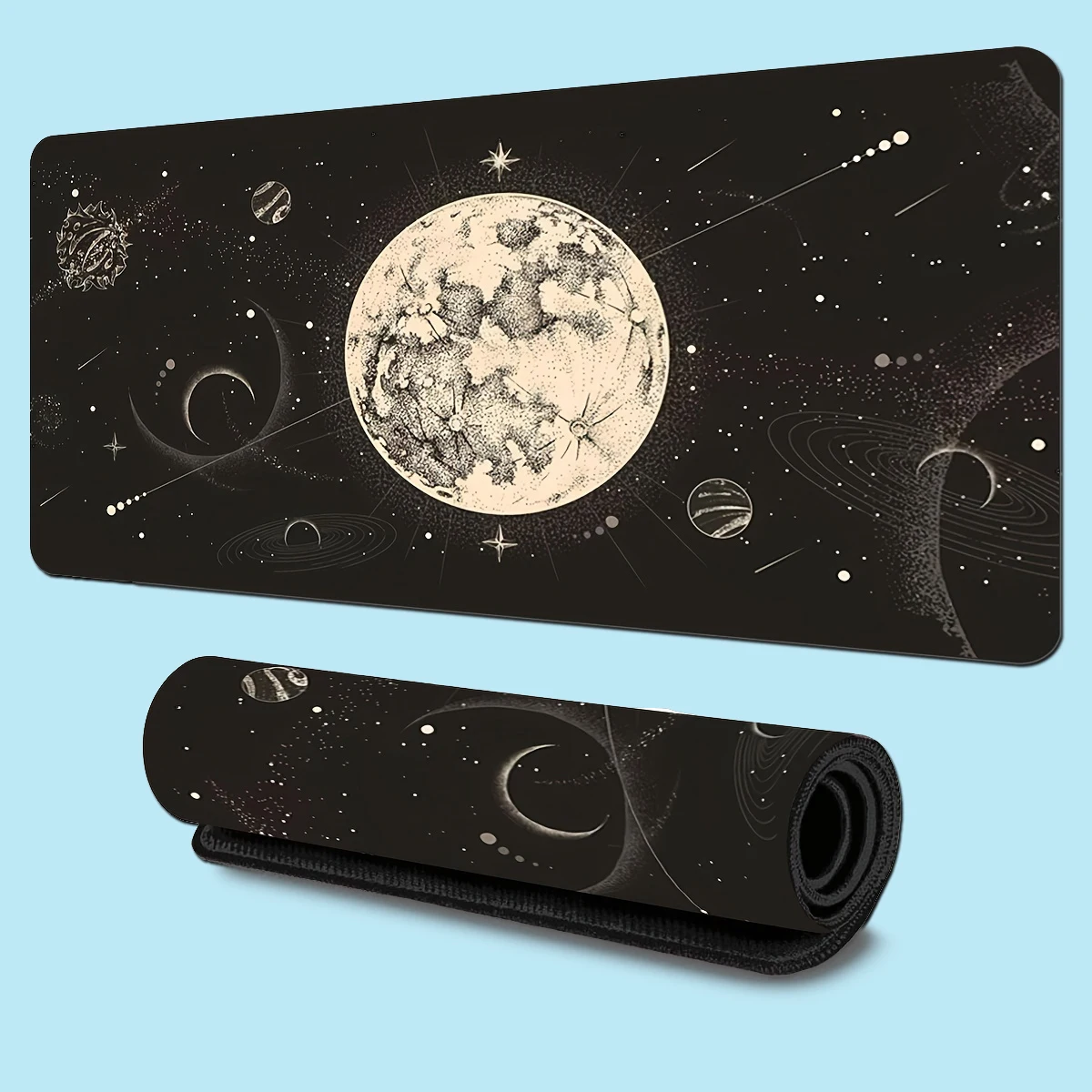 1pc Extra Large Gaming DeskMat Space-Themed Mousepad Desk Pad with Moon & Stars Non-Slip Rubber Computer Keyboard Mouse Mats