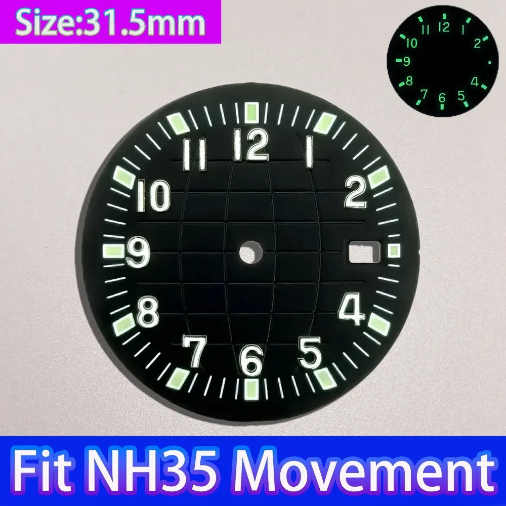 31.5mm Green Luminous Dial For NH35 NH36 Movement High Quality Men's Watch Mod Parts Accessories Replacement Repair Tools view 2