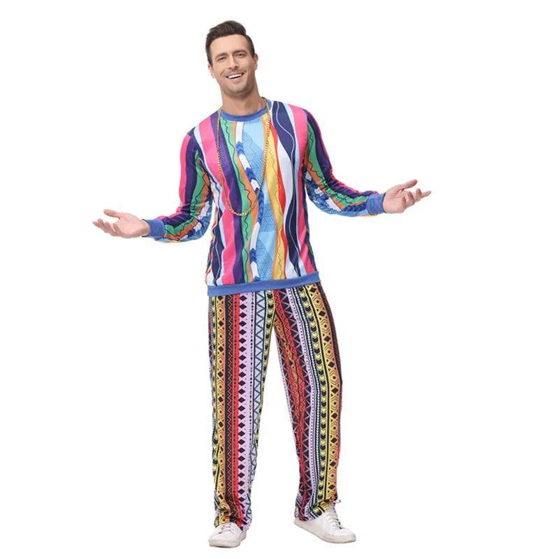 

Хэллоуин Взрослые Мужчины Мода Ретро 70-х 80-х Хиппи Косплей Костюм Винтаж Ночной Клуб 1980-х Рок Диско Хип-Хоп Маскировка Костюм Партии