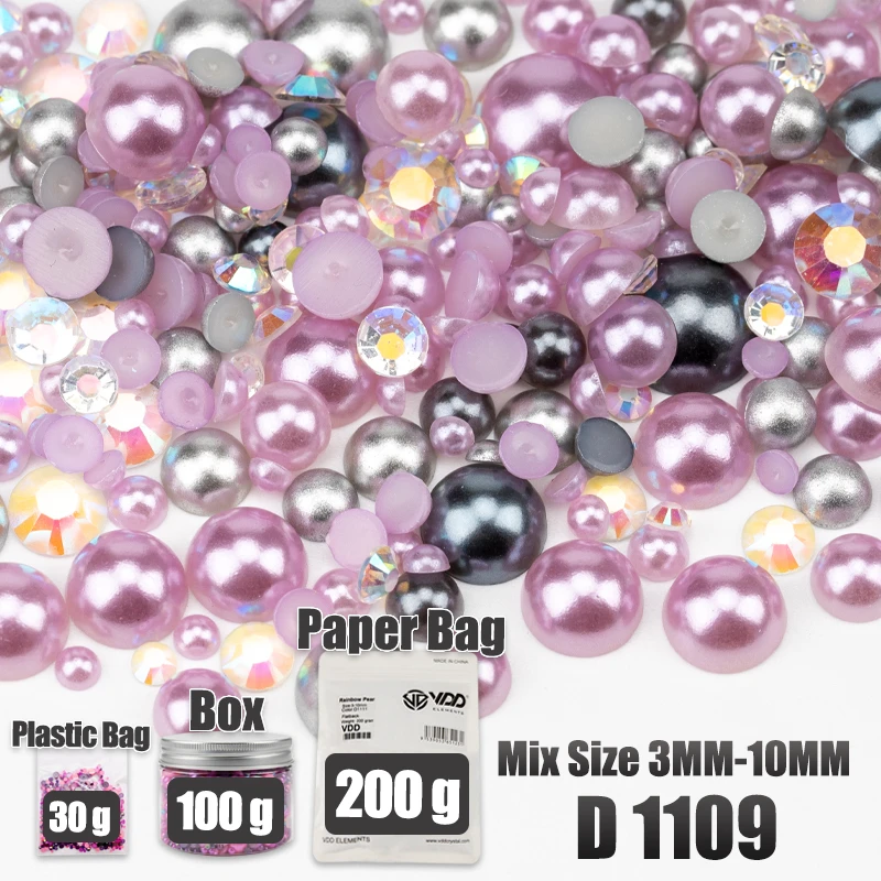 VDD 30/60/100/200g Großhandel Gemischte Größen ABS Halbrunde Perlen Flache Rückseite Perlen Farbige Harz-Strasssteine für Handwerk Nagelkunst DIY Dekoration – Detail 16