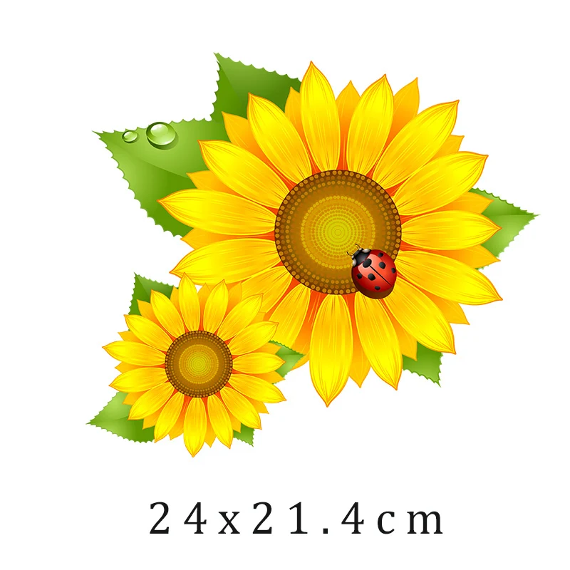 Sunflower Iron On Patches Sun Flower Heat Transfer Stickers Clothes Stripes Women Thermal Stickers T-Shirt Applique