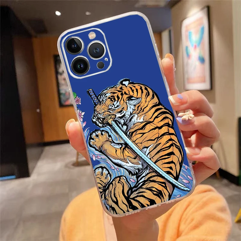 

Japanese tiger Art Phone Case Carcasa Funda For iPhone 17 Pro Max Air 16 15 14 13 Pro Max 15 16 Pro 15Plus Case