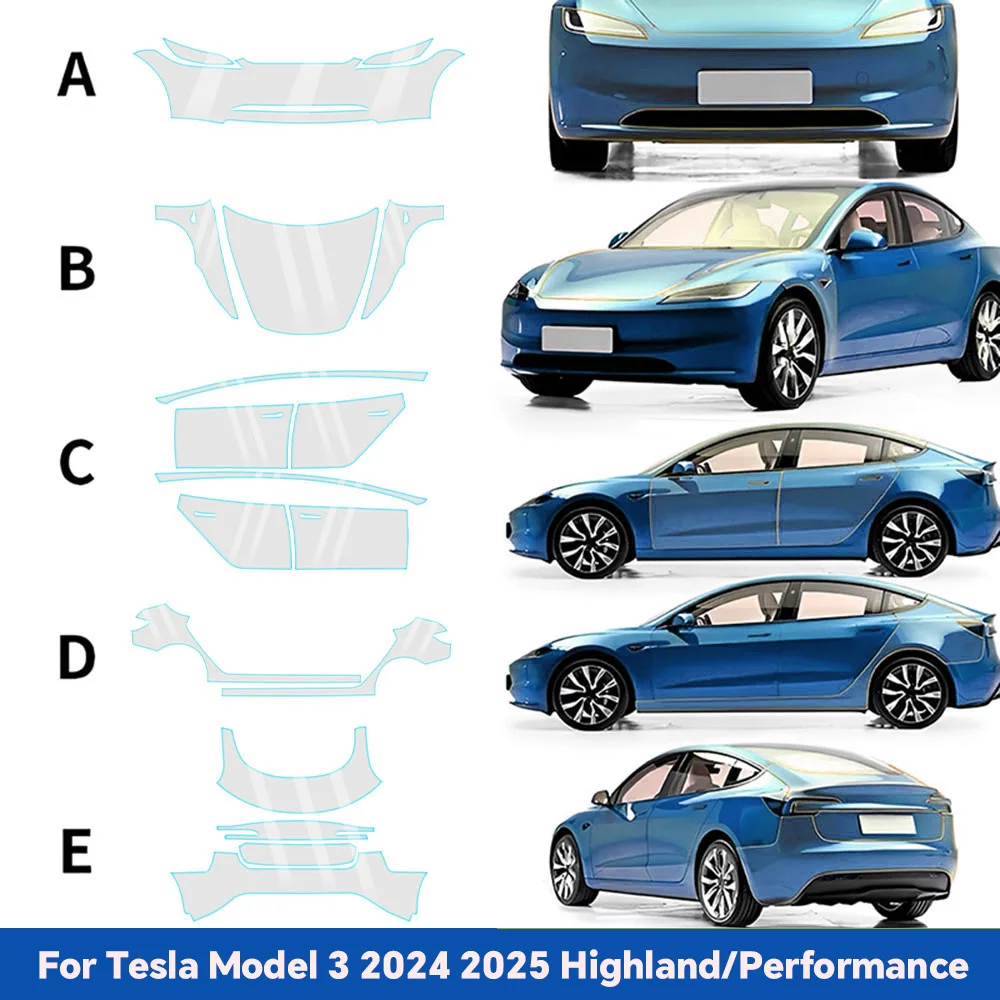 

For Tesla Model 3 Highland/Performance Model 3 2024 2025 8.5Mil Paint Protection Film Pre-Cut Car Clear TPU PPF Bra Auto Kit