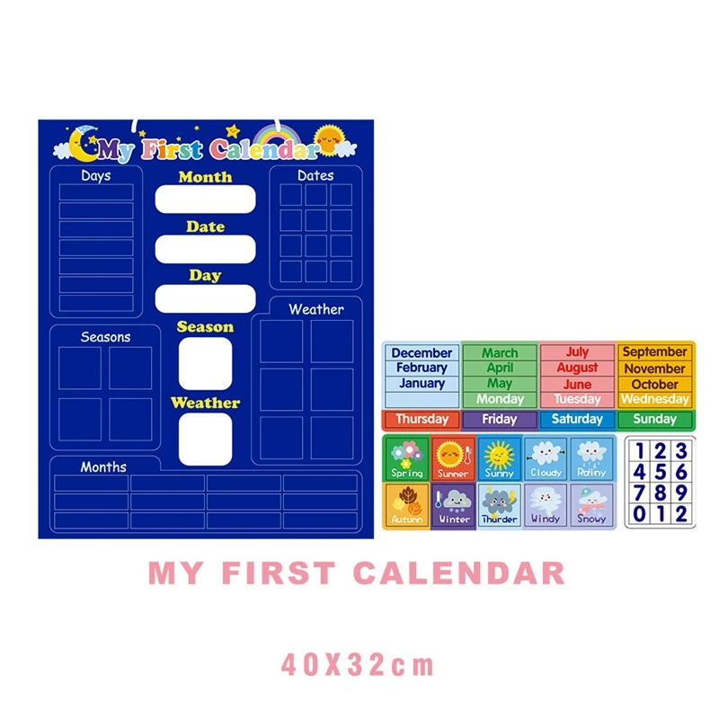 Kids Magnetic First Calendar Time Month Date Day Season Weather Learning Chart Board Early Educational Toy For Boys Girl