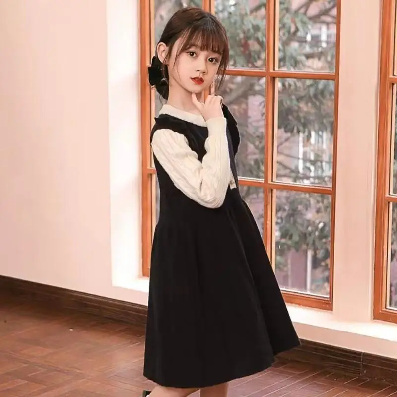 

Kawaii осенне-зимнее платье для девочек, трендовый комплект из 2 предметов, сохраняющий тепло, модный новый стиль, студенческая повседневная детская одежда с героями мультфильмов