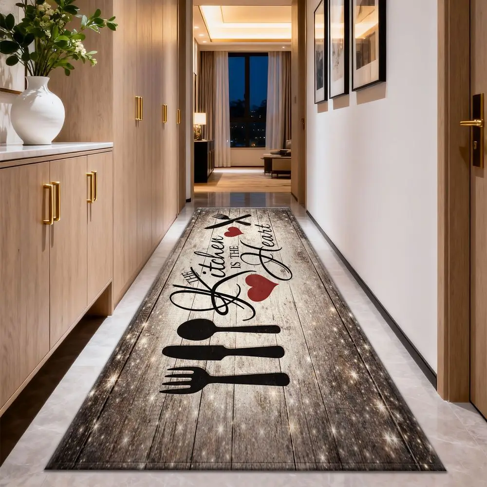 VIKAMA Kitchen Alphabet Kitchenware Food Pattern Long Rug Machine Washable Interior Dining Room Laundry Room Floor Mat Home Deco