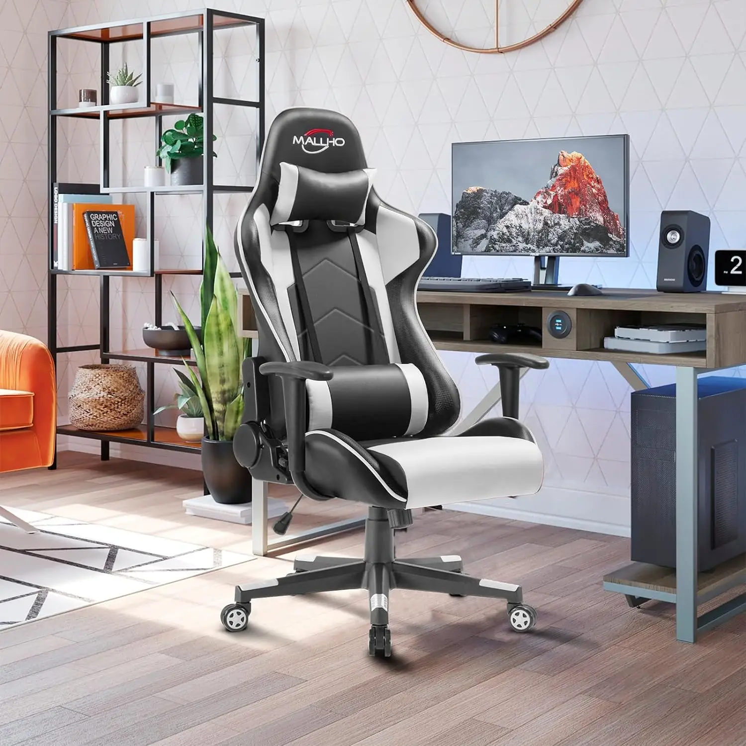 

Racing Style High-Back PU Leather Office Chair Computer Desk Chair Executive Ergonomic Swivel Chair Headrest Lumbar Support