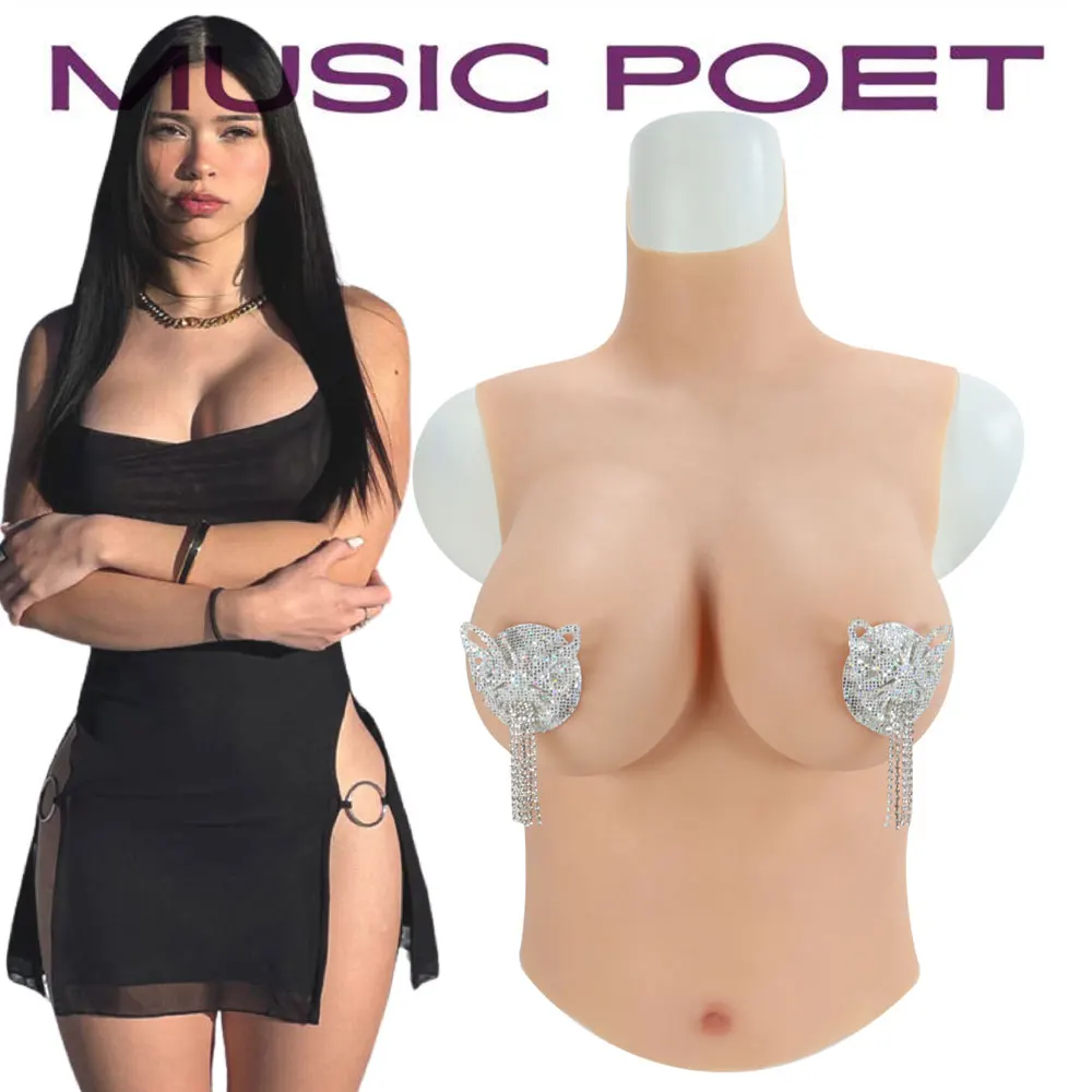 MUSIC POET Fake Silicone Breast Forms Half Body Huge Boobs B/C/D/E/G Cup Transgender Drag Queen Shemale Crossdress for Men