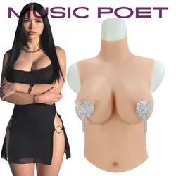 MUSIC POET Fake Silicone Breast Forms Half Body Huge Boobs B/C/D/E/G Cup Transgender Drag Queen Shemale Crossdress for Men