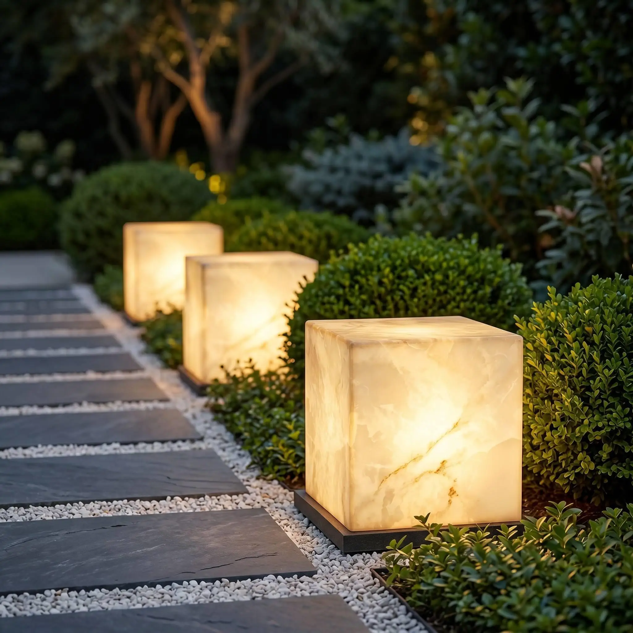 Marble-Like Column Cap Light for Villa, Waterproof LED Landscape Pillar Lamp for Pathway, Glowing Fixture for Courtyard Patio