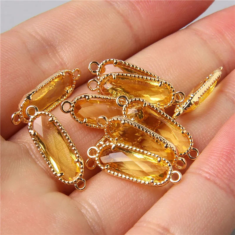 10pcs Oval Glass Connector Pendant Charm for Making Necklace Earrings Bracelet Finding DIY Jewelry 7X20mm Accessories Wholesale