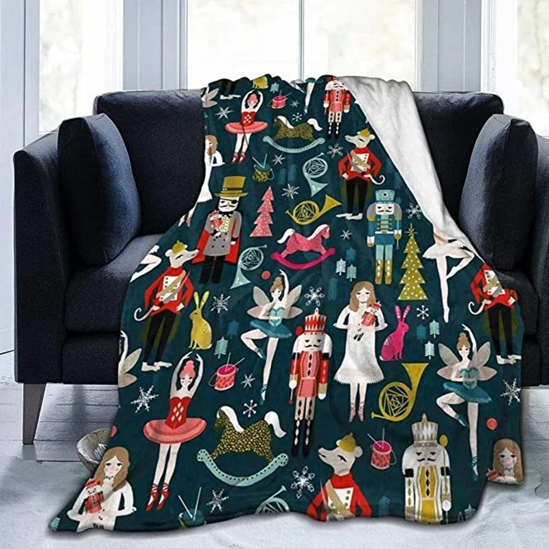 Blanket Nutcracker Christmas Tree Star Throw Blanket Ultra Soft Velvet Blanket Lightweight Bed Blanket Quilt Durable Home Decor