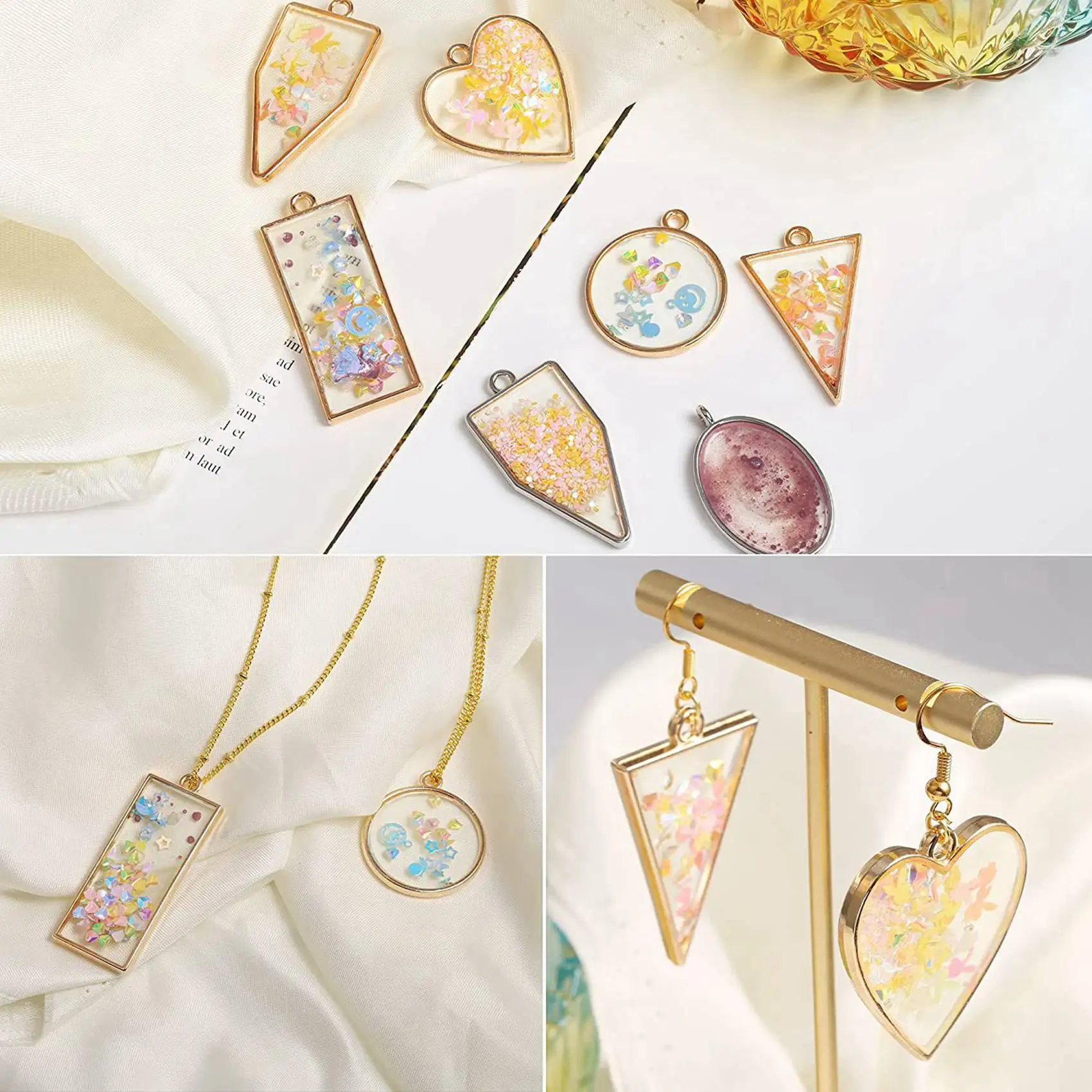 

NEW-160 PCS Assorted Open Metal Bezels For Resin Pressed Frame Charms Earring And Necklaces Making Frames (Gold And Silver)