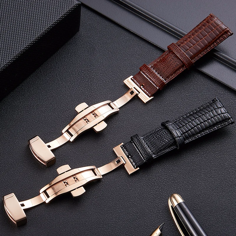 Universal Leather Watchband with Butterfly Buckle Lizard Pattern Leather Watch Band 14mm 16mm 18mm 20mm 22mm 24mm