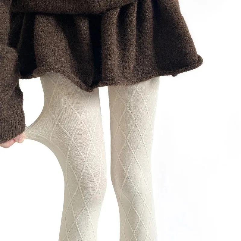 

Retro Fashion 3D Knit Opaque Tights for Women Rhombus Grid Jacquard Tights Control Top Pantyhose Spring Autumn Leggings Stocking