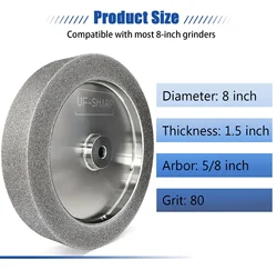 200mm CBN Grinding Wheel 8 inch 1.5 Inch Wide  5/8in Bore for Sharpening  High-Speed Steel Wood Turning Tools Right/Round Angle