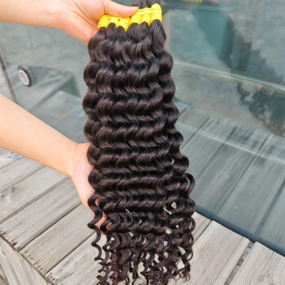 Massa Trança De Cabelo, 100% Cabelo Humano, Onda Profunda, Não Processados, Sem Trama, Tranças Boho, Extensões Em Massa, Cabelo Remy Indiano, 1B