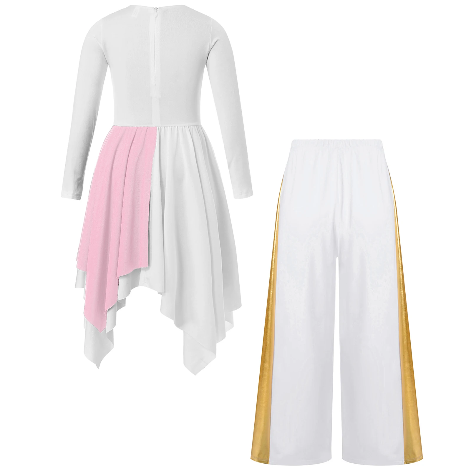 

Girls Kids Praise Lyrical Dance Dress Church Choir Worship Costume Long Sleeve Asymmetrical Hem Gown for Ballroom Dancing Waltz