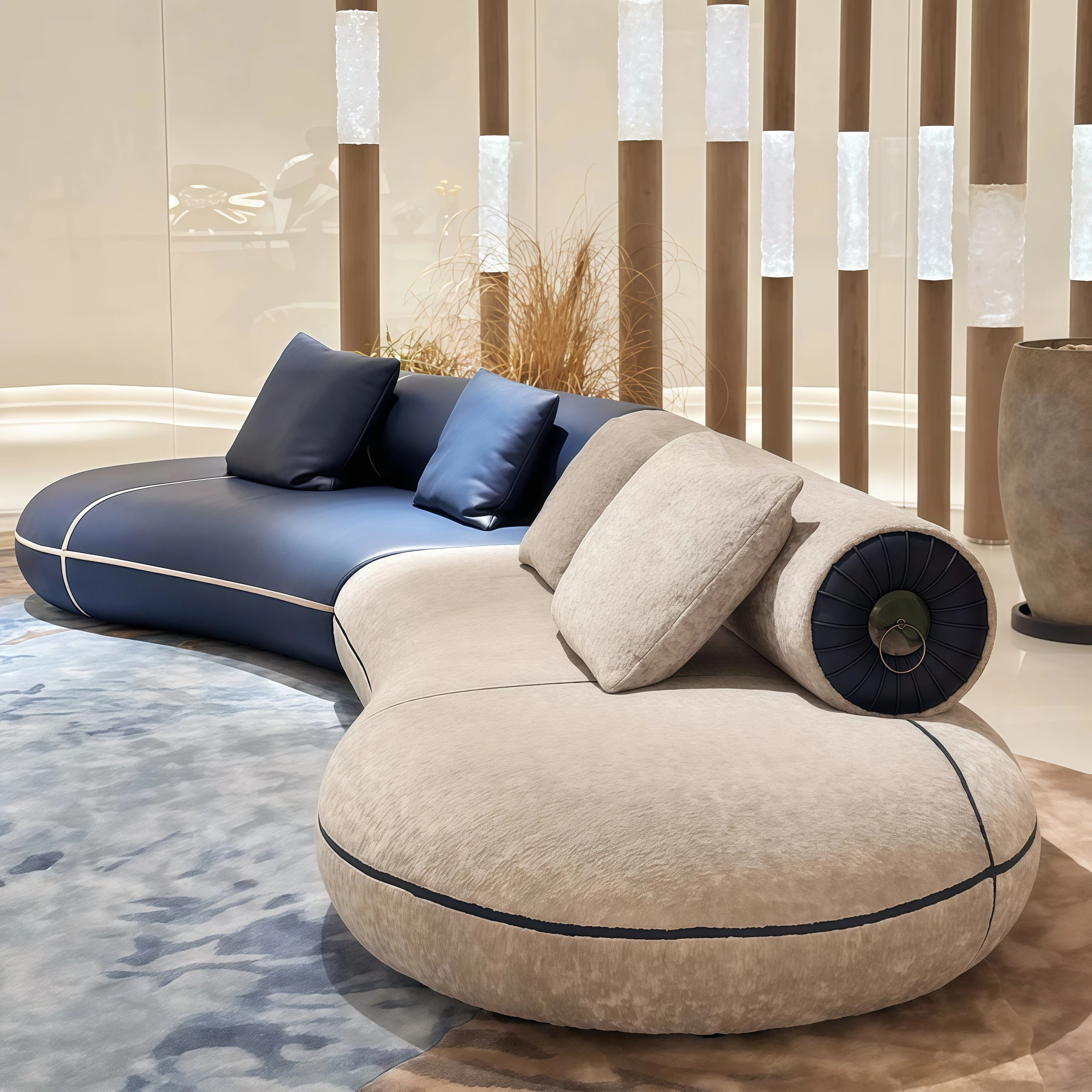 %w y Modern Curved Sofa Set-Fabric Upholstery Sponge Filled Artistic Curved Design Villa Hotel Living Rooms Homey Collection